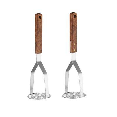 2 Piece Potato Mashers Wooden Handle Masher Ricer Tool