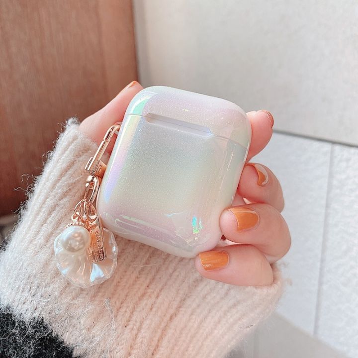 luxury-lovely-pearl-shell-keychain-water-drop-rainbow-hard-headphone-earphone-case-for-airpods-1-2-3-pro-wireless-headset-cover-headphones-accessories