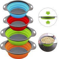 【hot】 Drain Basket Silicone Strainer Fruit Vegetable Colander Collapsible Food Drainer Dadgets Accessories