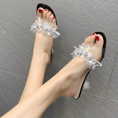 New High Heels Flip Flops Women Shoes 2022 Summer Fashion PVC Crystal Sandals Open Toe Slippers Beach Shallow Cozy Ladies Slides