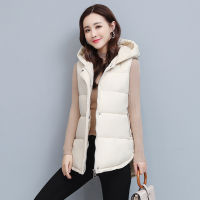 Women Winter Vest Zipper Coats Hooded Down Cotton Jacket Parkas Female Warm Loose Mid-Length Womens Sleeveless Jacket