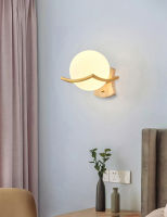 Modern Minimalist Wood Wall Lamp White Black Gold Japanese Moon Bedside Lamp Led Sconce Wall Lights Glass Ball for Indoor Decor