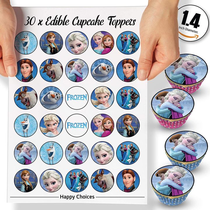 30 x Edible Cupcake Toppers – Frozen Themed Anna and Elsa Party Collection  of Edible Cake Decorations, Uncut Edible Prints on Wafer Sheet