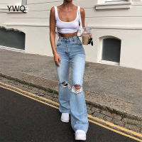 Y2k Hollow Out Women Bell Bottoms Ripped Jeans Mom Jeans High Waist Chic Flared Denim Pants Vintage Wide Leg Hole Trousers 6338