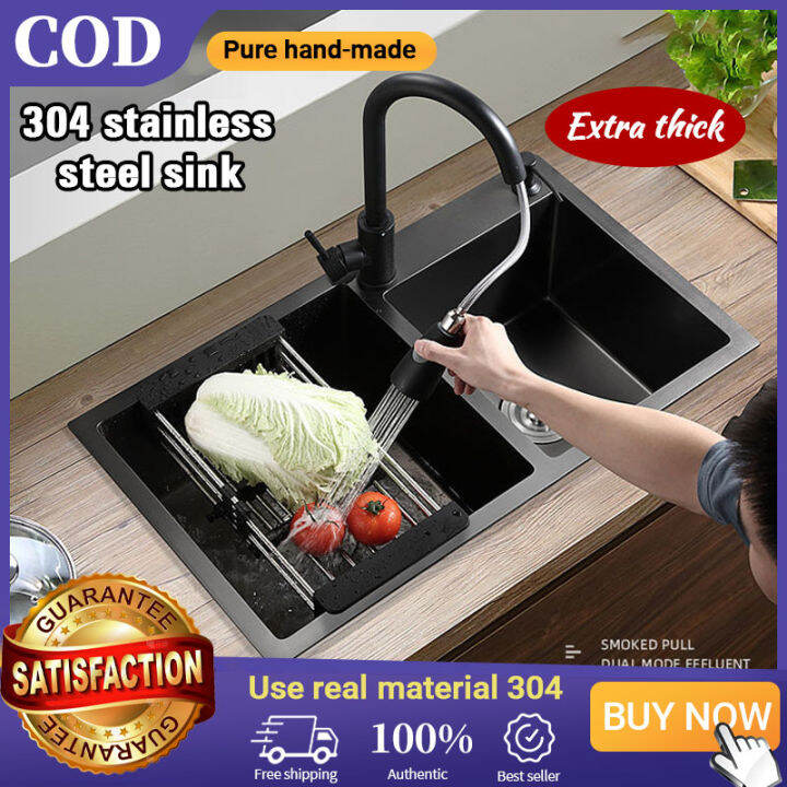 Nano Black Kitchen Double Sink Stainless Steel Dishwashing Basin