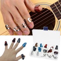 【cw】Pack of 15 Guitar Thumb Finger Picks, Colorful Nail Plectrum, for Guitar Bass Banjo Plastic and Stainless Steel 15 Grid hot