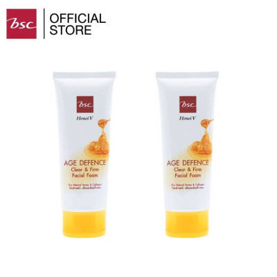 [ 1 แถม 1] HONEI V BSC AGE DEFENCE CLEAR &amp; FIRM FACIAL FOAM โฟมล้างหน้าฮันนี่ วี บีเอสซี 100 กรัม  สูตรลดเลือนริ้วรอย