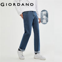 GIORDANO Men Jeans Mid Rise Fleece-Lined Soft Warm Denim Jeans Five-Pocket Slight Stretch Fashion Casual Denim Pants 01113701