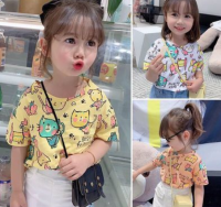 Littlequeen เสื้อผ้าฤดูร้อนใหม่ของเด็กผู้หญิง,เสื้อยืดลายการ์ตูนสำหรับเด็กแขนสั้นเสื้อตัวยาวคลุมสะโพกสำหรับฤดูร้อนปี2-7Y 1BT0265