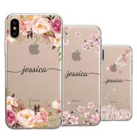 ✳卍 Custom Your Name Tropical Floral Border Beauty Phone Soft Transparent Case For iPhone14 14ProMax 14Plus 13Promax 13 12 11