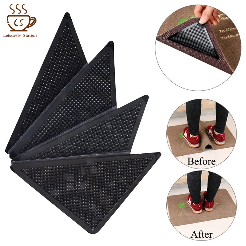 US 4pcs Silicone Rubber Carpet Mat Patch Rug Carpet Gripper Anti-Slip Grip Pad 
