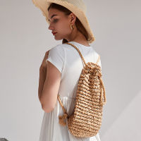 Raffia Straw Bag Casual Drawstring Backpack Summer Vacation Straw Beach Bags Women