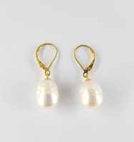 ERLMH006 [เซตเต้ โมด้า] ต่างหูมุกแท้ Freshwater Pearl ตัวเรือนเงินชุบทอง 18K Yellow Gold มุกสีขาว ขนาด 11.0 - 14.0 มม.