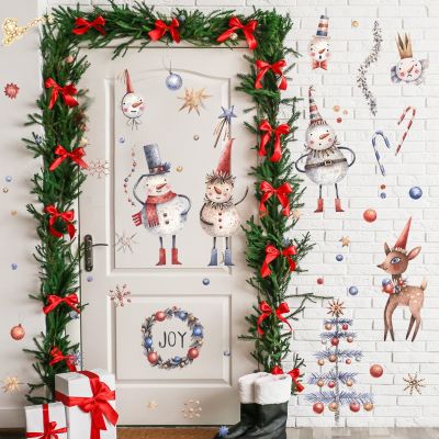 2022 New Year Decoration House Christmas Deer Tree Gift Candy Snowflakes Decor Window Glass Stickers For Home Decal Wall Posters