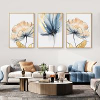 Modern Plant Leafs ดอกไม้ภาพวาดผ้าใบ Golden Luxury บทคัดย่อ Wall Art โปสเตอร์และพิมพ์ภาพผนังสำหรับตกแต่งห้องนั่งเล่น New