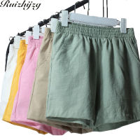 Ruizhijzg S-5XL Shorts Cotton linen Ladies Loose Homewear New Wide Leg Elastic Waist Sport Short Pant Size