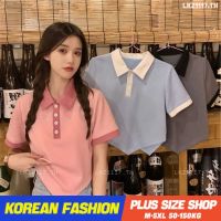 Plus size เสื้อผ้าสาวอวบ เสื้อยืดสาวอวบอ้วน ไซส์ใหญ่ ผู้หญิง เสื้อยืดโปโล ทรงหลวม แขนสั้น คอปก ฤดูร้อน สไตล์เกาหลีแฟชั่น