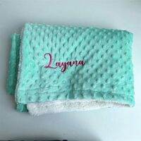 【CW】✚⊕  Embroidered Name Childrens Baby Blanket Layer Thickened Lamb Fleece Soft Personalized Gifts