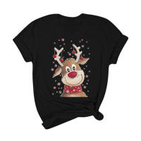 Casual Sleeve Short Tee Basic Tops Christmas T-shirt Printed