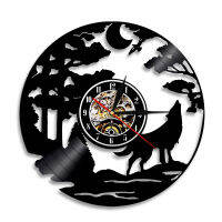 2021Howling Wolf Wildlife Vinyl Record Wall Clock Wolf Totem Laser Cut Album CD Disc Longplay Clock Mancave Decor Hanging Wall Watch