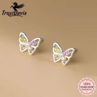 TrustDavis Real 925 Sterling Silver 2022 Colour Shiny CZ Butterfly Stud Earrings For Daughter Girls Fine 925 Jewelry Gift DG0037