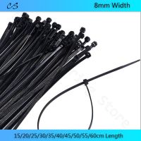 5Pcs Black Nylon Strap Cable Ties 15/20/25/30/35/40/45/50/55/60cm Length 8mm Width Self-locking Plastic Nylon Tie Wire Cable Management