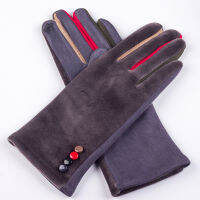 Autumn Winter Women Embroidery Touch Screen Mitten Female Button Suede Leather Velvet Cashmere Full Finger Warm Bow Glove F9