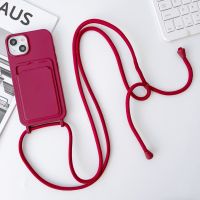 Casing Ponsel Silikon Lanyard Tempat Kartu Mewah untuk iPhone 14 13 12 11 Pro XS Max SE XR X 8 7 Plus Penutup Tali Kalung Ultra-tipis