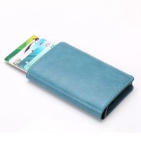 Hot Men Blocking Card Holder Business Leather ID Cash Credit Protector Purse Wallet Aluminium Automatic Slide ID Bank Card Case Card Holders