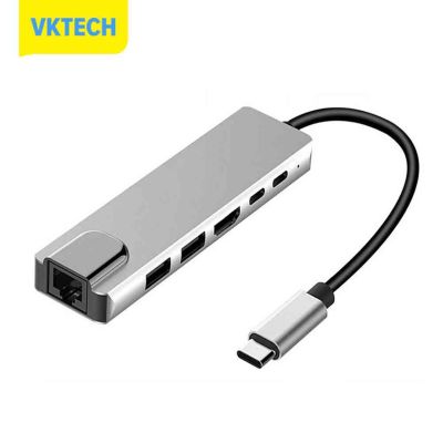 [Vktech] 6 In 1 USB C Hub ถึง4K HDMI USB 3.0 2.0 PD RJ45การ์ดเครือข่ายอะแดปเตอร์สำหรับ PC