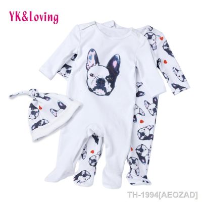 ○ Bebê macacão manga longa roupas de algodão cão anima 2022new outono/inverno recém-nascido menina menino chapéu