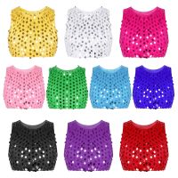 【CC】 Children Sequin Top Kids Sleeveless for Dancing Ballet Gymnastic Performance Childs Crop