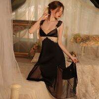 Sexy Casual Nightgown French Womens Pajamas Transparent Lace Bow Backless Luxury Long Skirt Home Wear New Loungewear