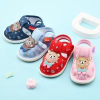 Squeaking Shoes for Baby Boy Girls Breathable Anti-slip Sandals Lightweight Cartoon Bear Soft Rubber Learn Walking Shoes with Sound