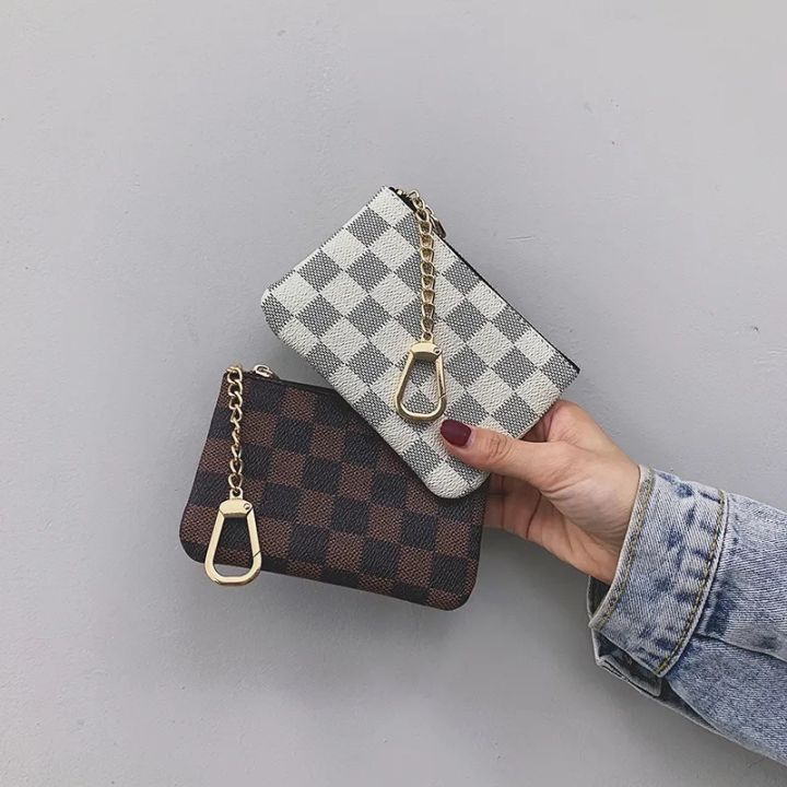 Authentic luxury checkered PVC Coin change holder purse with keychain