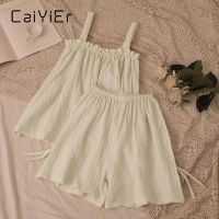 【jw】﹍  CAIYIER New Korean Set Gauze Cotton Kawaii Sleepwear Top Shorts Homewear