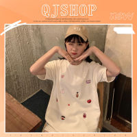 QJshop ✨เสื้อยืดคอกลม สีพื้นลายการ์ตูนเล็กๆรอบตัว ใส่เข้ากับทุกไลฟ์สไตล์การแต่งตัว ??️