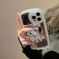 เคสโทรศัพท์กระจกกันกระแทกสำหรับ iPhone 14 13 12 11 Pro Max กรอบโทรศัพท์แบบยืดหดได้ทำจากซิลิโคนพร้อมแท่นวางโทรศัพท์แบบแท่นวางพับได้