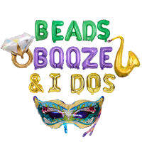 FANGLELAND Mardi Gras Bachelorette Party ตกแต่งลูกปัด Booze และ I Dos บอลลูนแบนเนอร์สำหรับ Fat Tuesday New Orleans เจ้าสาวอุปกรณ์หมั้น