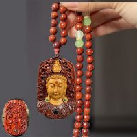 Red Sandalwood Solid Wood Guanyin Safety Charm Wooden Decompression Necklace Souvenir Badge Car Lanyard Pendant Wholesale