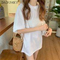 Duduhey. Womens Short Sleeves Top Cotton Summer Loose BF-Style Plain Color All-match T-shirt