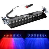 【LZ】❐  Signal Lamps Multiple Flashing Modes Emergency Flasher 12V 12 LED Red Blue Car Strobe Light Universal Windshield Warning Lamp