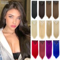 22 Inch 16 Clips In Hair Extensions Long Straight Hairstyle Synthetic Pink White Natural Hairpieces Heat Resistant False Hair Wig  Hair Extensions  Pa