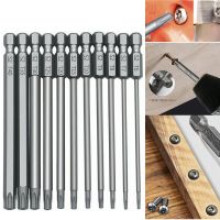 11/12 PC Torx ไขควงบิต 1/4 Shank Hex หัวเจาะลม 150 200 มม.สกรูประแจแม่เหล็กดาว T8 T10 T15 T20 T25 T27 T30 T40-Kuosie