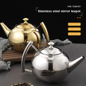 1L/1.5L Stainless Steel Water Kettle TeaPot Thicker With Filter Hotel Tea  Pot Coffee Pot Induction Cooker Tea Kettle Gold Silver (1L gold)