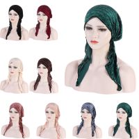 【YF】 New Velvet Pre-Tied Hat Women Muslim Hijab Turban Stretch Head Scarf Wrap Chemo Cap Bonnet Bandana Hair Loss Covers Headwear