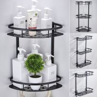 ☽✕▩ Bathroom Triangle Shelf Black Space Aluminum Fan-shaped Storage Net Basket Bathroom Pendant Bathroom Shelf