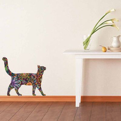 Creative Ethnic Unique Flower Print Cat Wall Sticker Decals Home Living Room Art Decor Murals