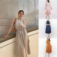 SLYQ MADE CLASSIC DIAMOND TIE WAIST SATIN DRESS เดรสยาวออกงานผ้าซาตินแต่งกระดุมเพชร