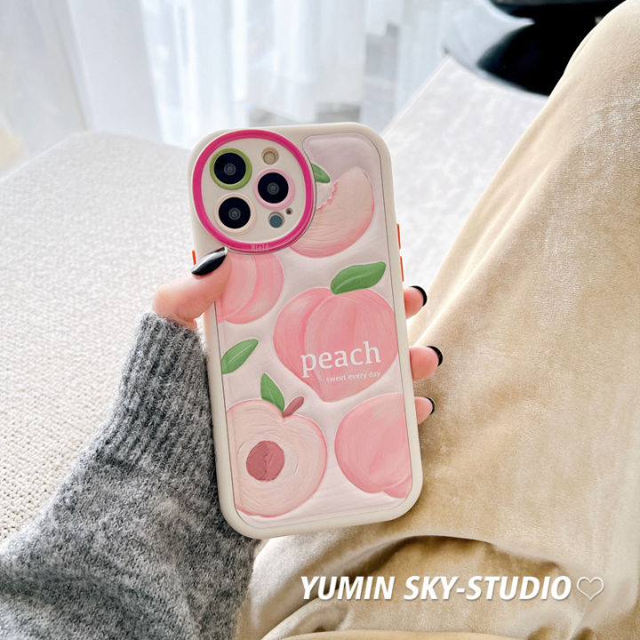 เคสโทรศัพท์ลายนูนสามมิติสำหรับ-iphone14promax-เคสหนังพรีเมี่ยมสำหรับ-iphone13-pink-peach-case-สำหรับ-iphone12promax-แฟชั่นซิลิโคนป้องกันการตกกรณีสำหรับ-iphone11